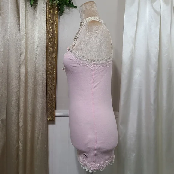 ♡ Y2K ♡ Hollister Baby Pink Lace Cami Satin Rose Bows Tank Top - Picture 7 of 10